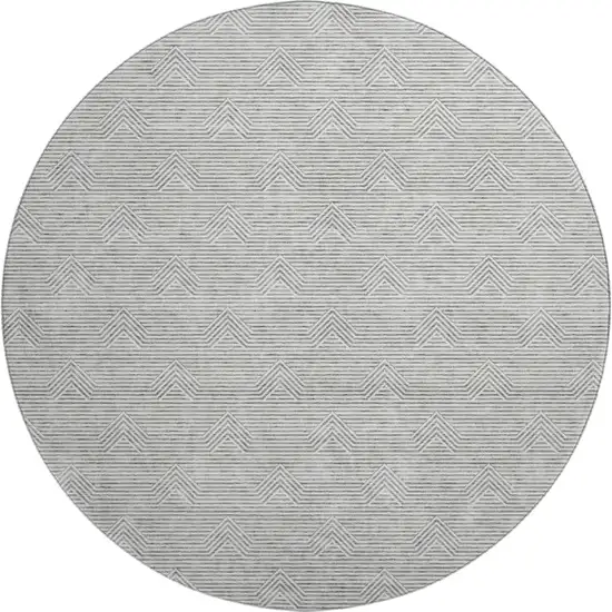8' Gray And Ivory Abstract Geometric Washable Round Rug With UV Protection Photo 1