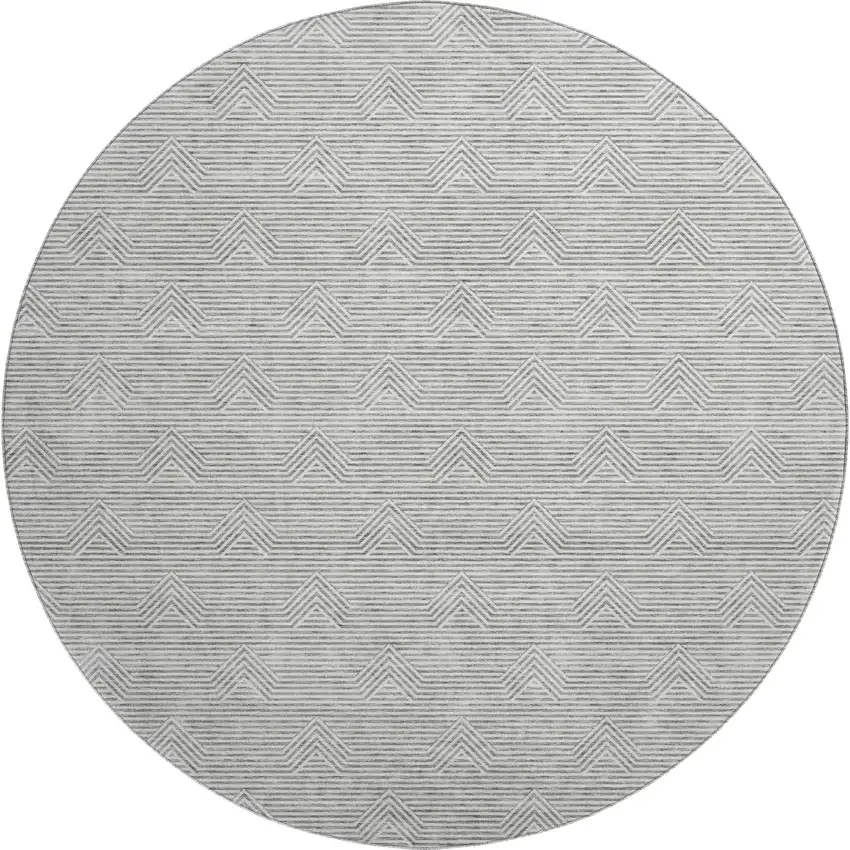 8' Gray And Ivory Abstract Geometric Washable Round Rug With UV Protection Photo 1
