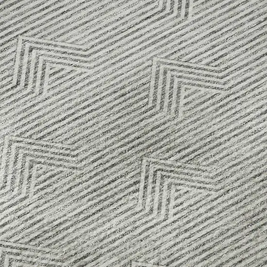 8' Gray And Ivory Abstract Geometric Washable Round Rug With UV Protection Photo 8