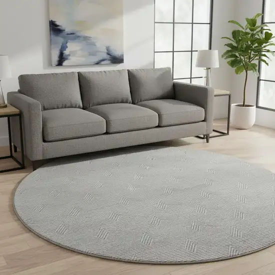 8' Gray And Ivory Abstract Geometric Washable Round Rug With UV Protection Photo 2