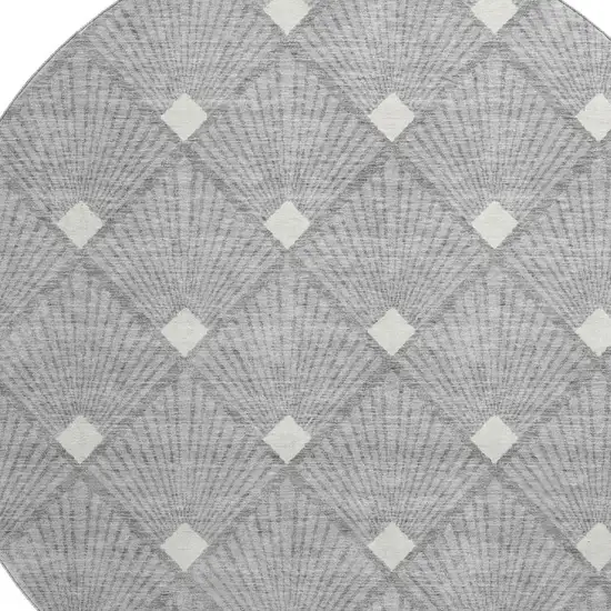 8' Gray And Ivory Abstract Geometric Washable Round Rug With UV Protection Photo 3