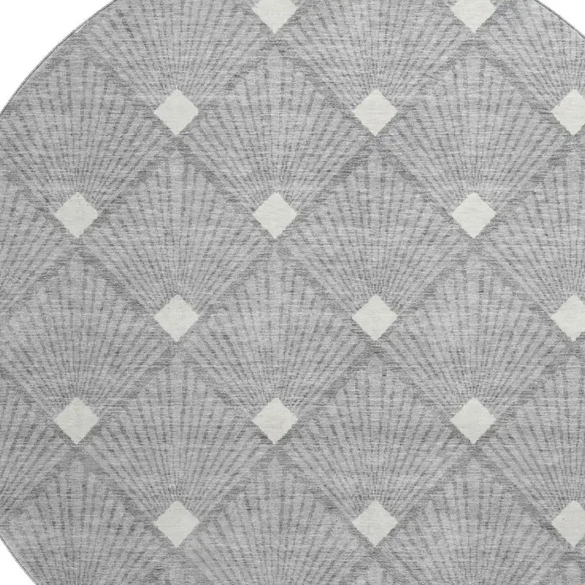 8' Gray And Ivory Abstract Geometric Washable Round Rug With UV Protection Photo 3