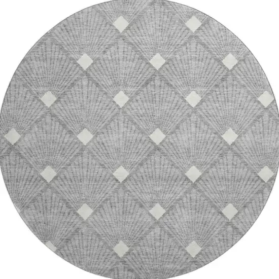 8' Gray And Ivory Abstract Geometric Washable Round Rug With UV Protection Photo 4