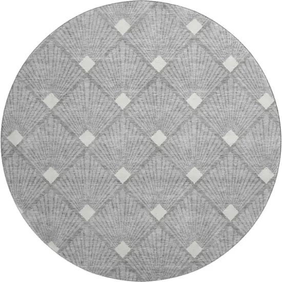 8' Gray And Ivory Abstract Geometric Washable Round Rug With UV Protection Photo 1