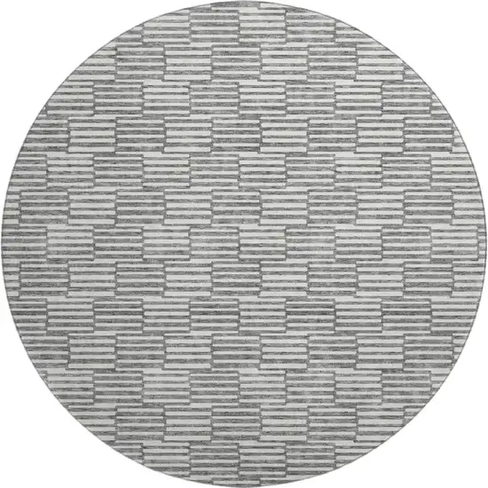 8' Gray And Ivory Abstract Geometric Washable Round Rug With UV Protection Photo 1