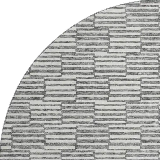 8' Gray And Ivory Abstract Geometric Washable Round Rug With UV Protection Photo 4