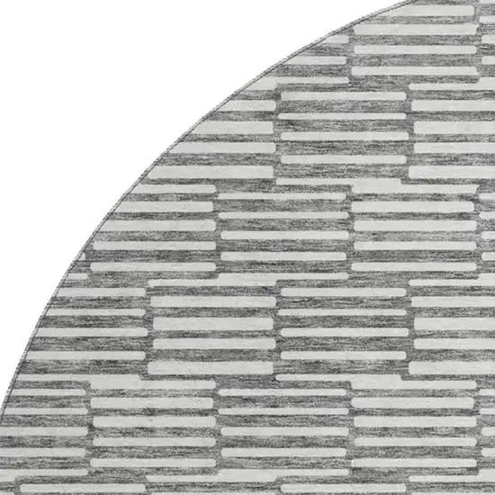 8' Gray And Ivory Abstract Geometric Washable Round Rug With UV Protection Photo 3