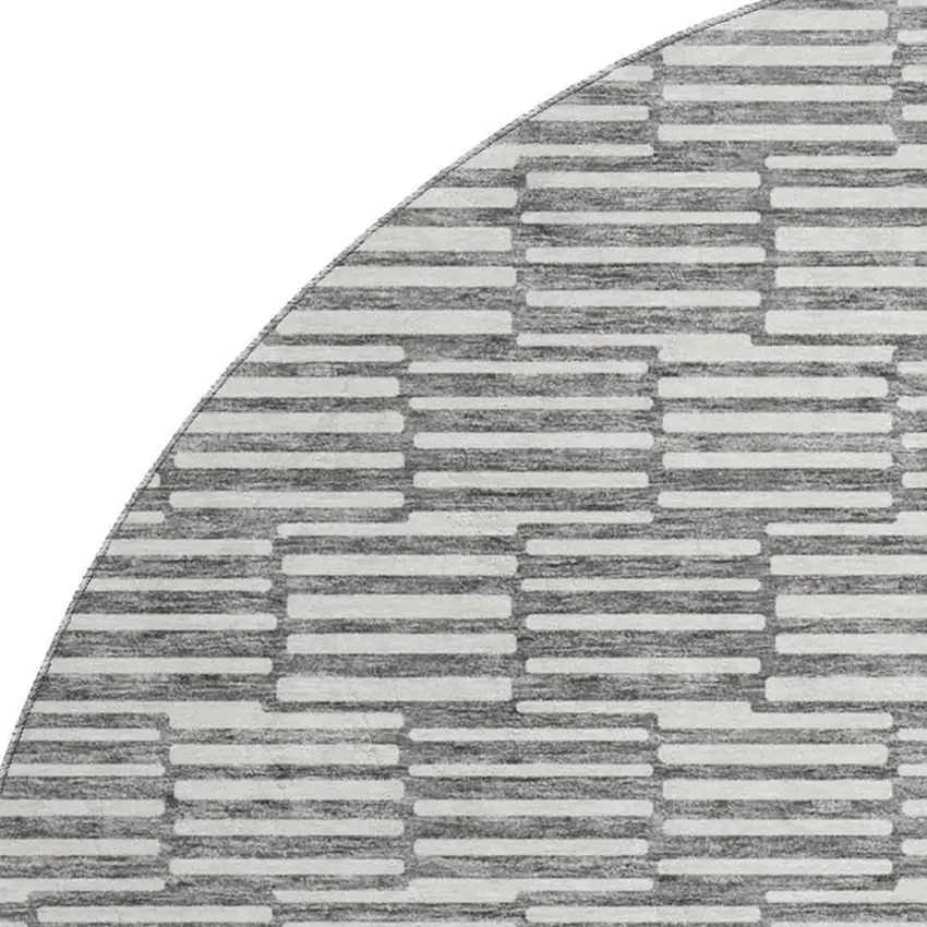 8' Gray And Ivory Abstract Geometric Washable Round Rug With UV Protection Photo 3