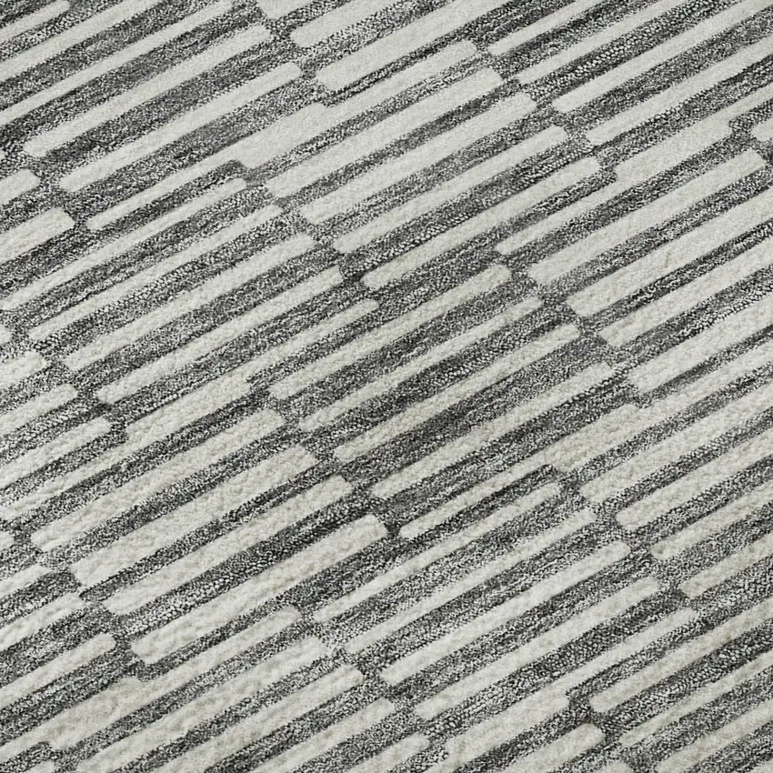 8' Gray And Ivory Abstract Geometric Washable Round Rug With UV Protection Photo 9