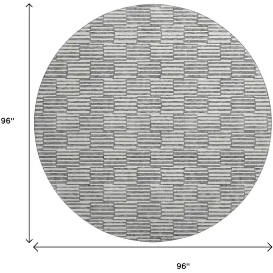8' Gray And Ivory Abstract Geometric Washable Round Rug With UV Protection Photo 3
