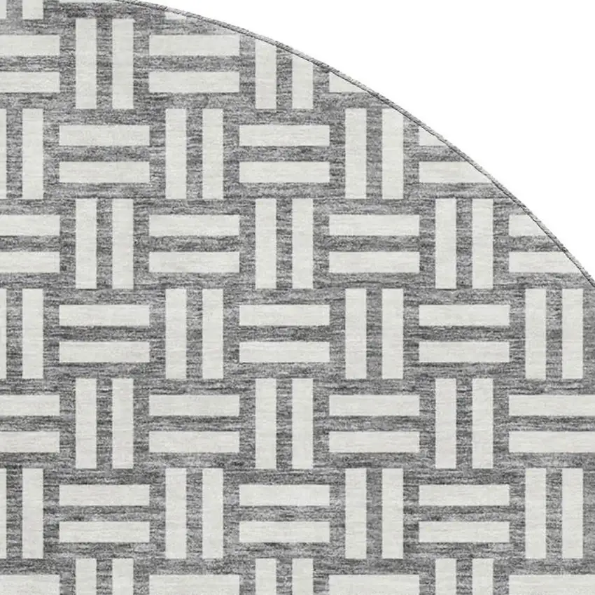 8' Gray And Ivory Abstract Geometric Washable Round Rug With UV Protection Photo 2
