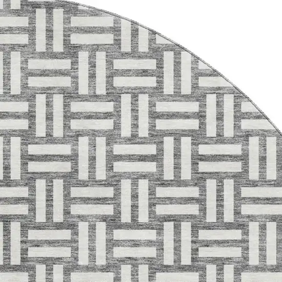 8' Gray And Ivory Abstract Geometric Washable Round Rug With UV Protection Photo 2