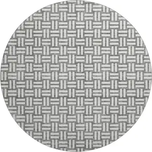 Photo of 8' Gray And Ivory Abstract Geometric Washable Round Rug With UV Protection