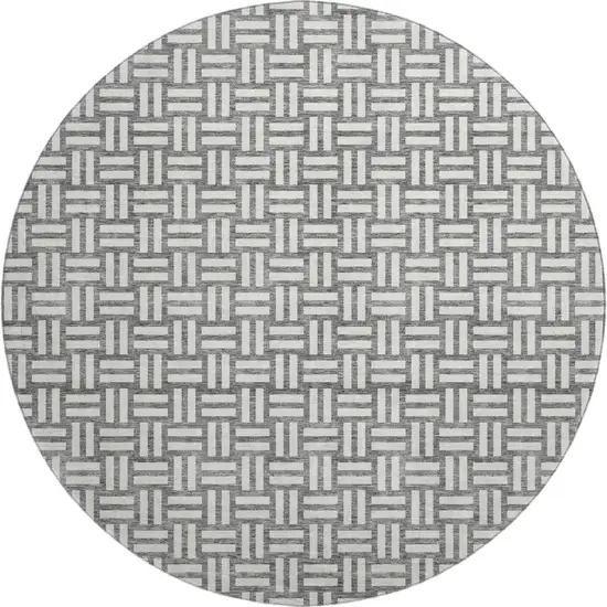 8' Gray And Ivory Abstract Geometric Washable Round Rug With UV Protection Photo 1