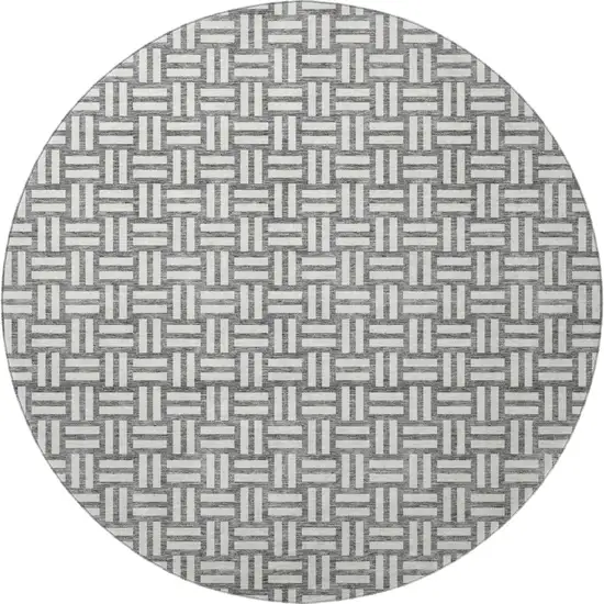 8' Gray And Ivory Abstract Geometric Washable Round Rug With UV Protection Photo 3