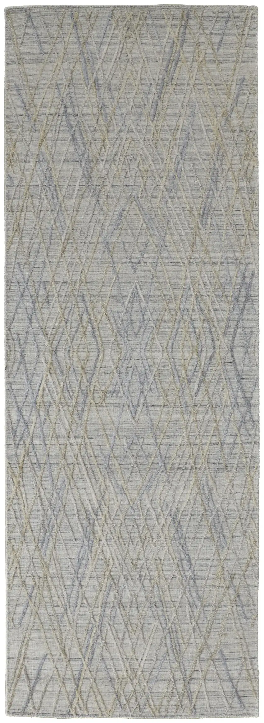 8' Gray And Ivory Abstract Hand Woven Runner Rug Photo 1