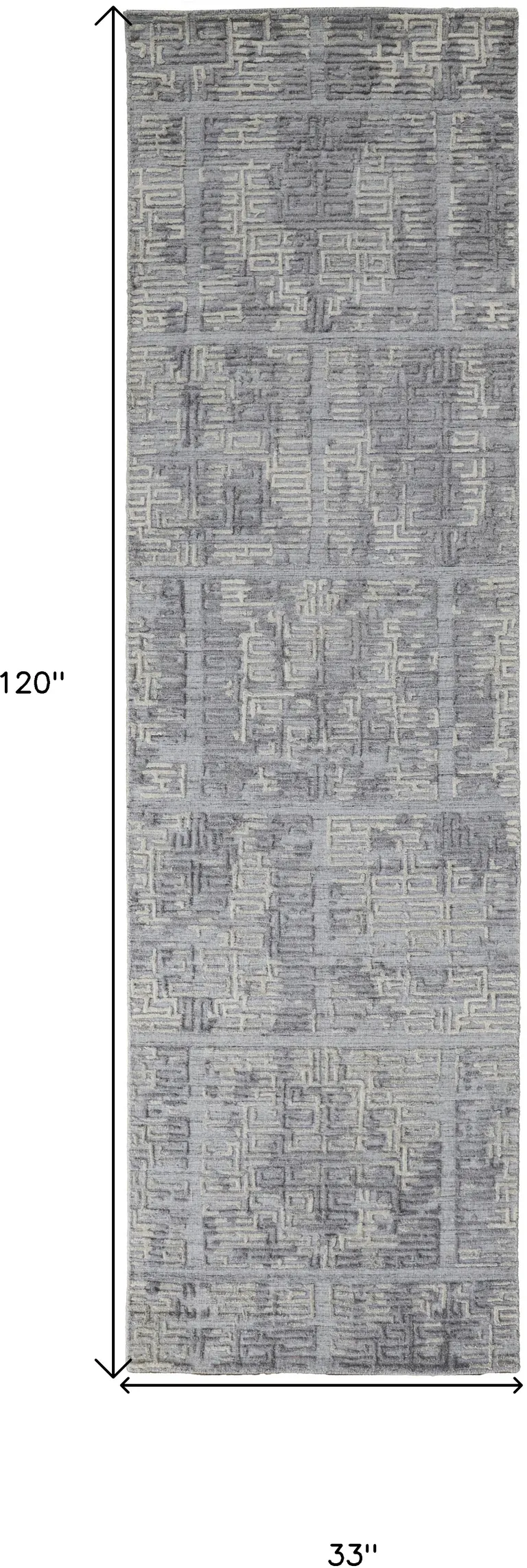 10' Gray And Ivory Abstract Hand Woven Runner Rug Photo 5