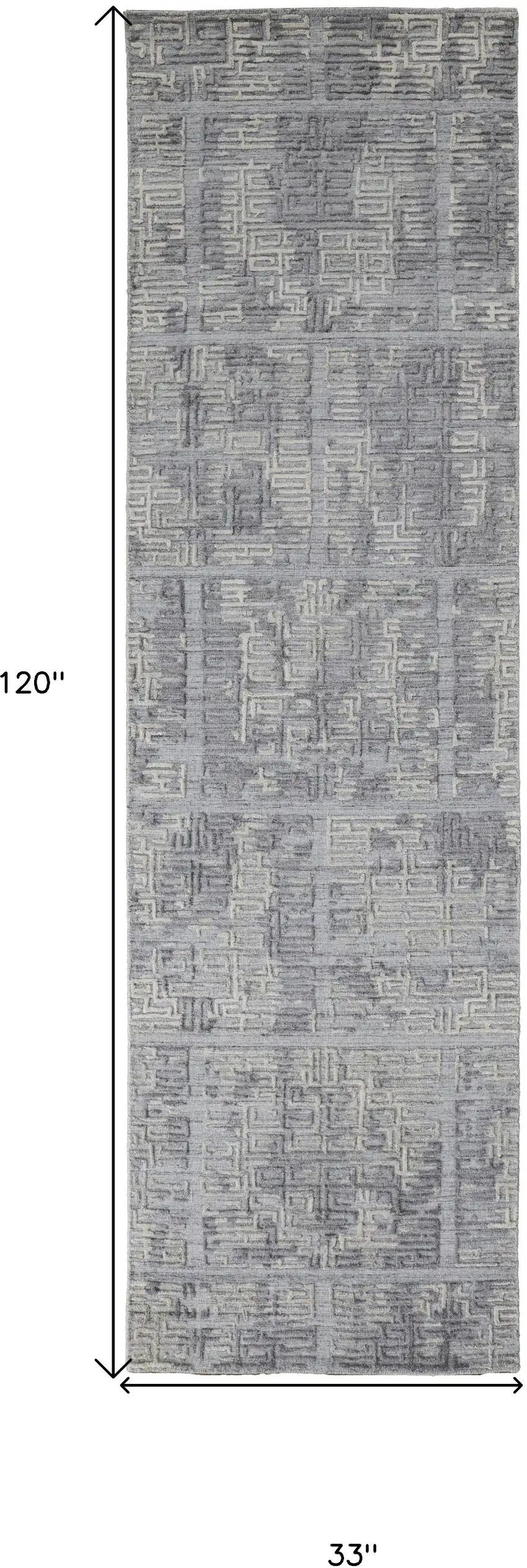 10' Gray And Ivory Abstract Hand Woven Runner Rug Photo 6