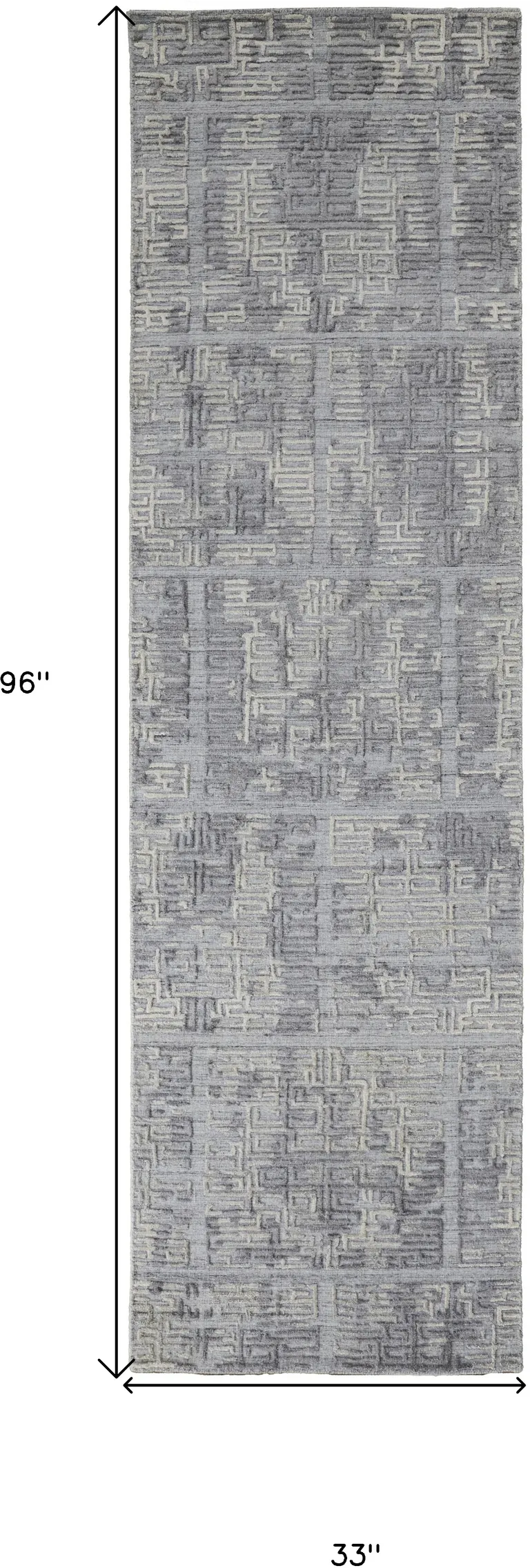 8' Gray And Ivory Abstract Hand Woven Runner Rug Photo 5