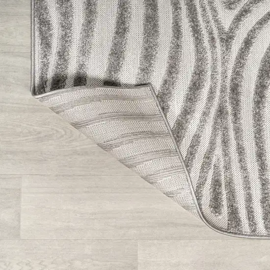 10' Gray And Ivory Abstract Indoor Outdoor Runner Rug Photo 7