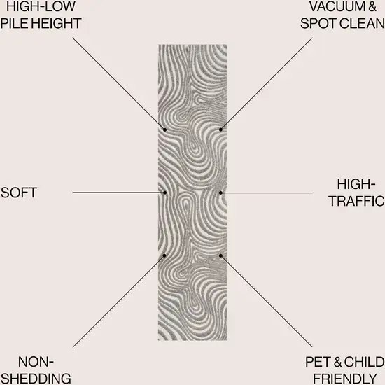 10' Gray And Ivory Abstract Indoor Outdoor Runner Rug Photo 6