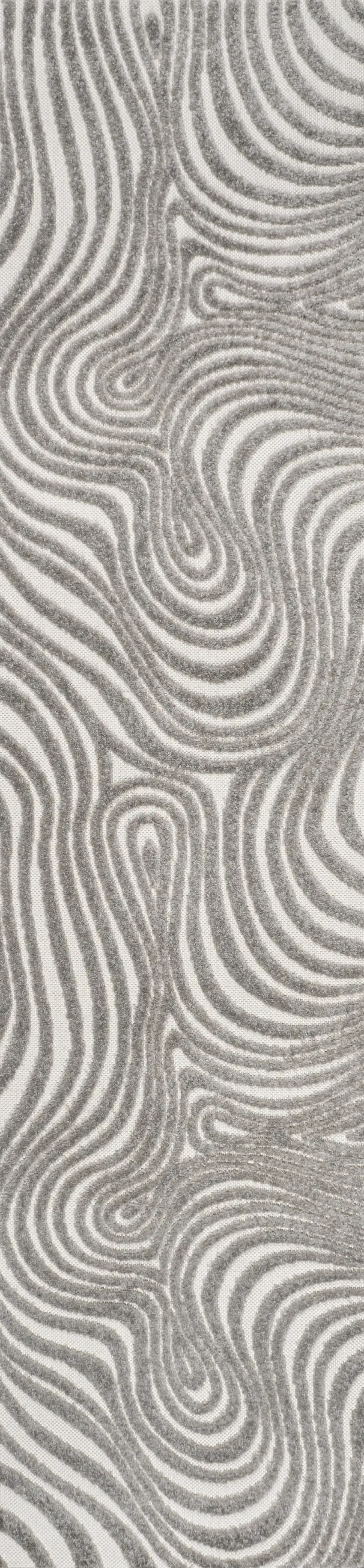 10' Gray And Ivory Abstract Indoor Outdoor Runner Rug Photo 1