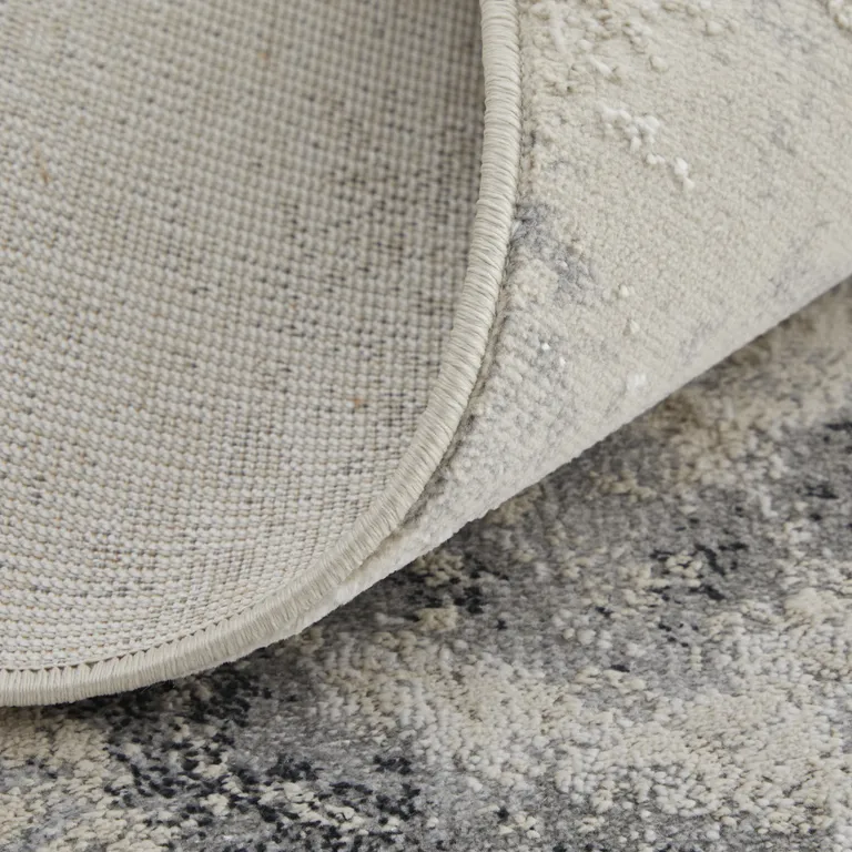 8' Gray And Ivory Abstract Power Loom Runner Rug Photo 5