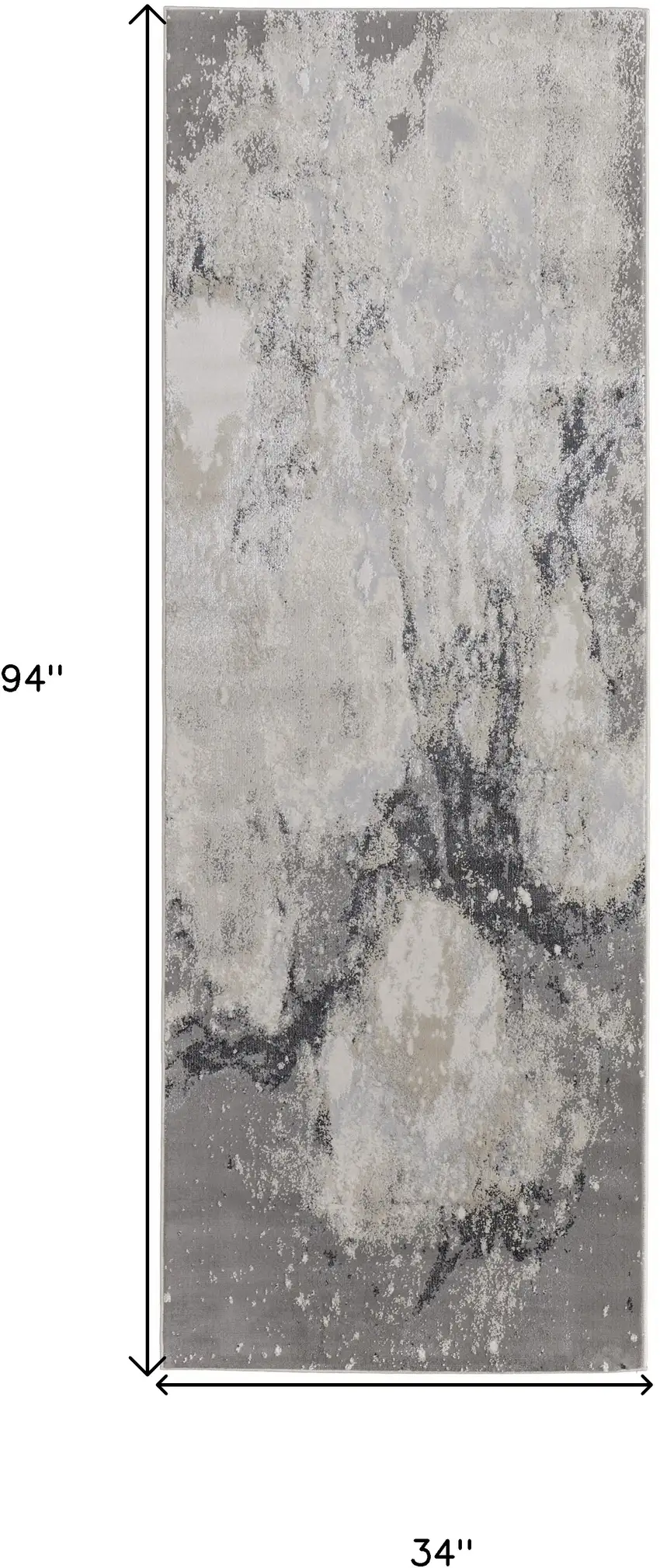 8' Gray And Ivory Abstract Power Loom Runner Rug Photo 7