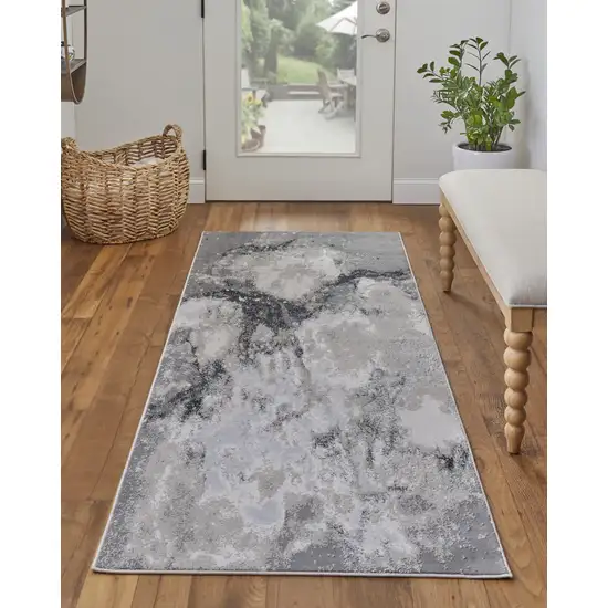 8' Gray And Ivory Abstract Power Loom Runner Rug Photo 3
