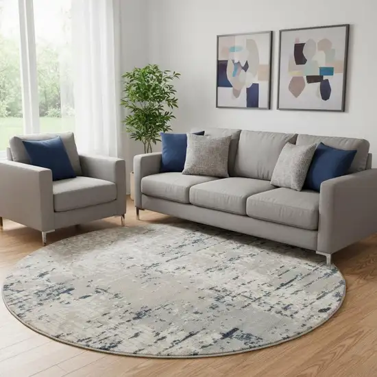 10' Gray And Ivory Abstract Round Rug Photo 1