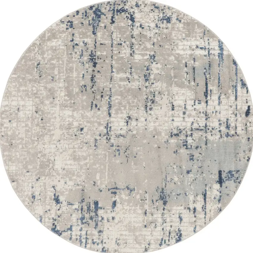 10' Gray And Ivory Abstract Round Rug Photo 2
