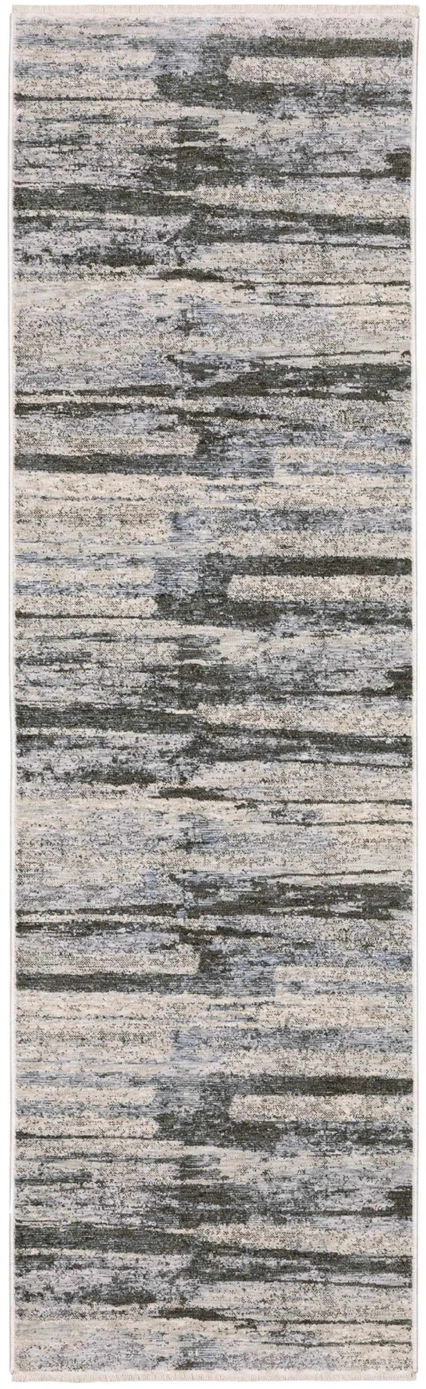 8' Gray And Ivory Abstract Runner Rug With Fringe Photo 2