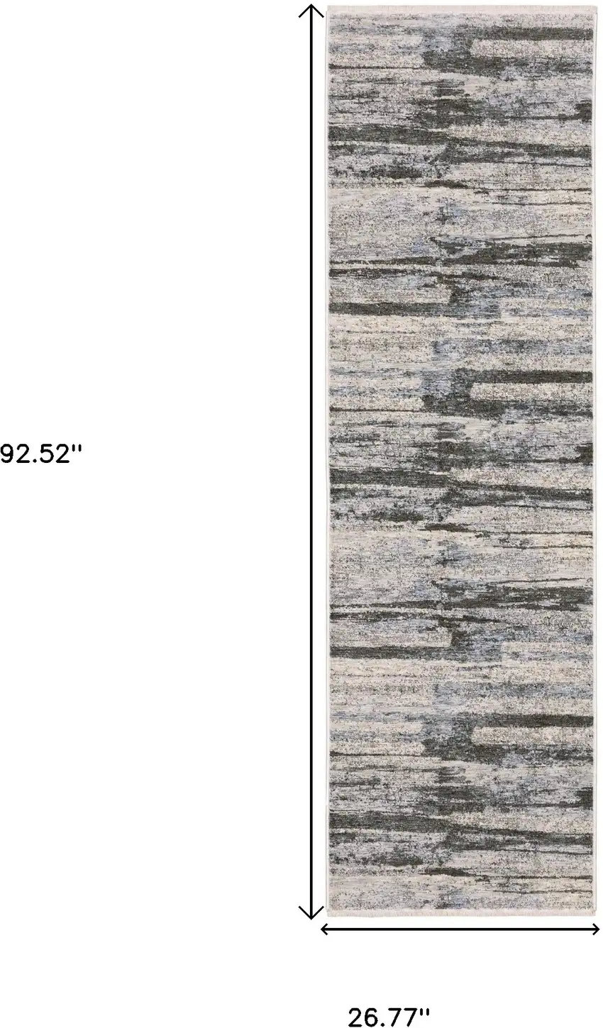 8' Gray And Ivory Abstract Runner Rug With Fringe Photo 3