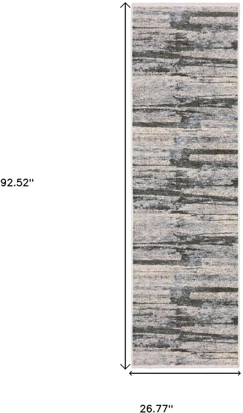 8' Gray And Ivory Abstract Runner Rug With Fringe Photo 3