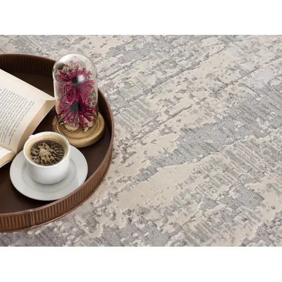 9' Gray And Ivory Abstract Runner Rug Photo 4