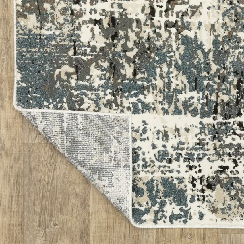 8' Gray And Ivory Abstract Runner Rug Photo 6