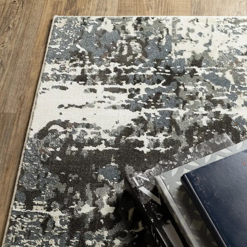 8' Gray And Ivory Abstract Runner Rug Photo 5