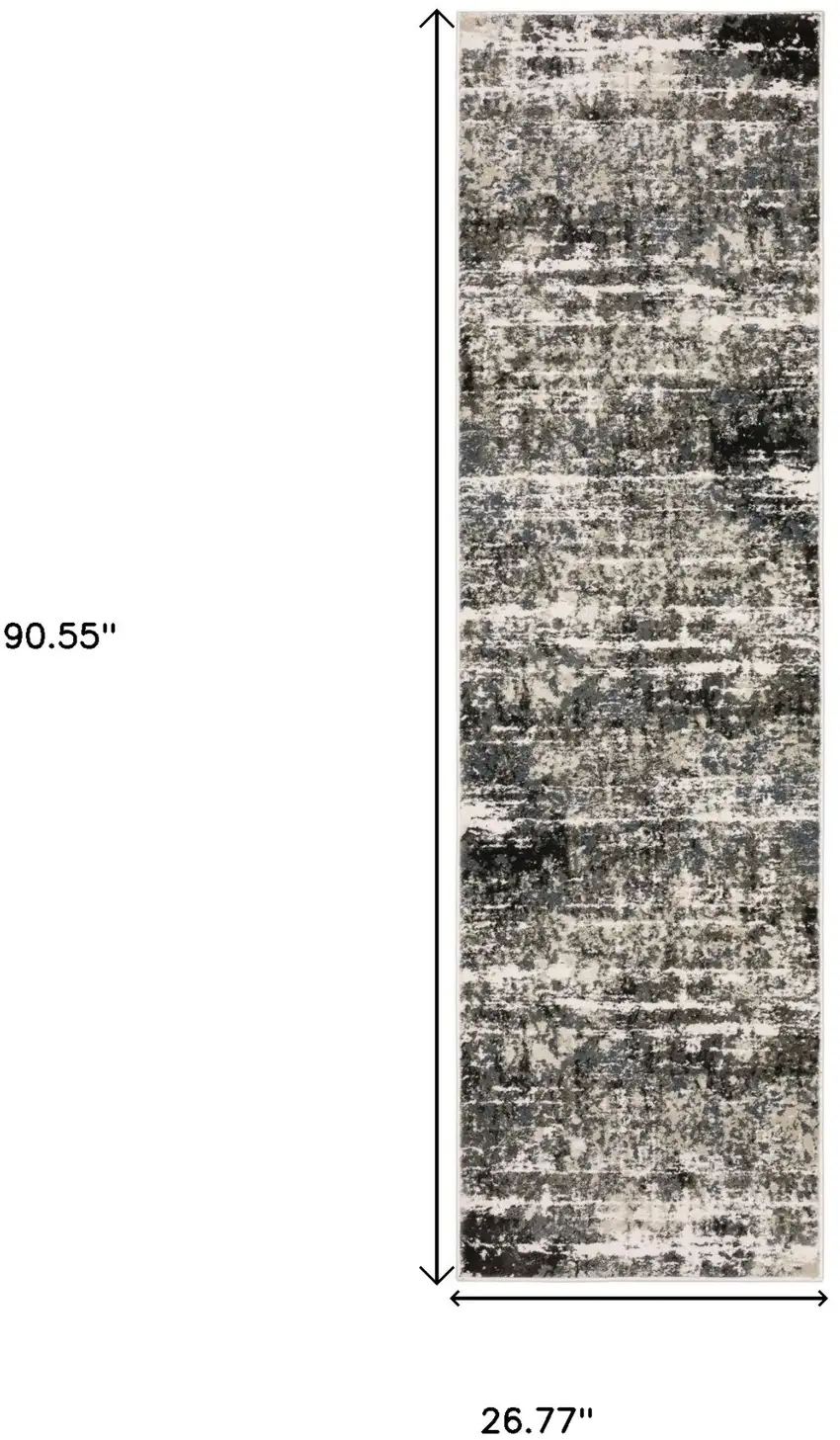 8' Gray And Ivory Abstract Runner Rug Photo 3