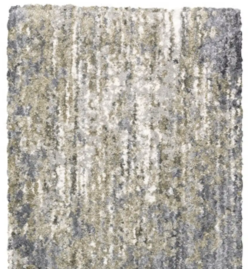 8' Gray And Ivory Abstract Shag Runner Rug Photo 4
