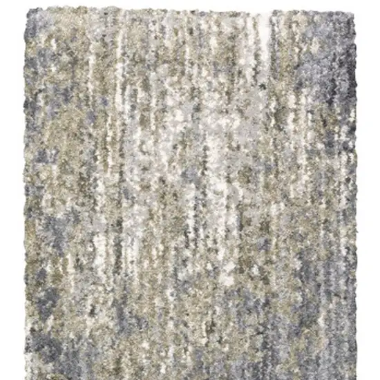 8' Gray And Ivory Abstract Shag Runner Rug Photo 4