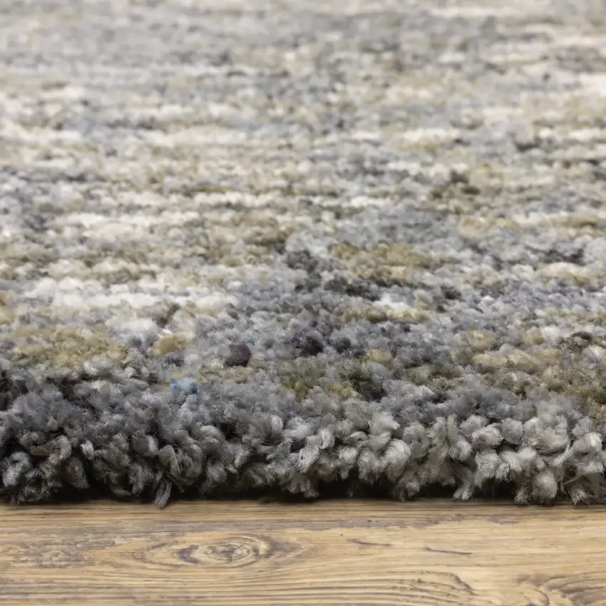 8' Gray And Ivory Abstract Shag Runner Rug Photo 9
