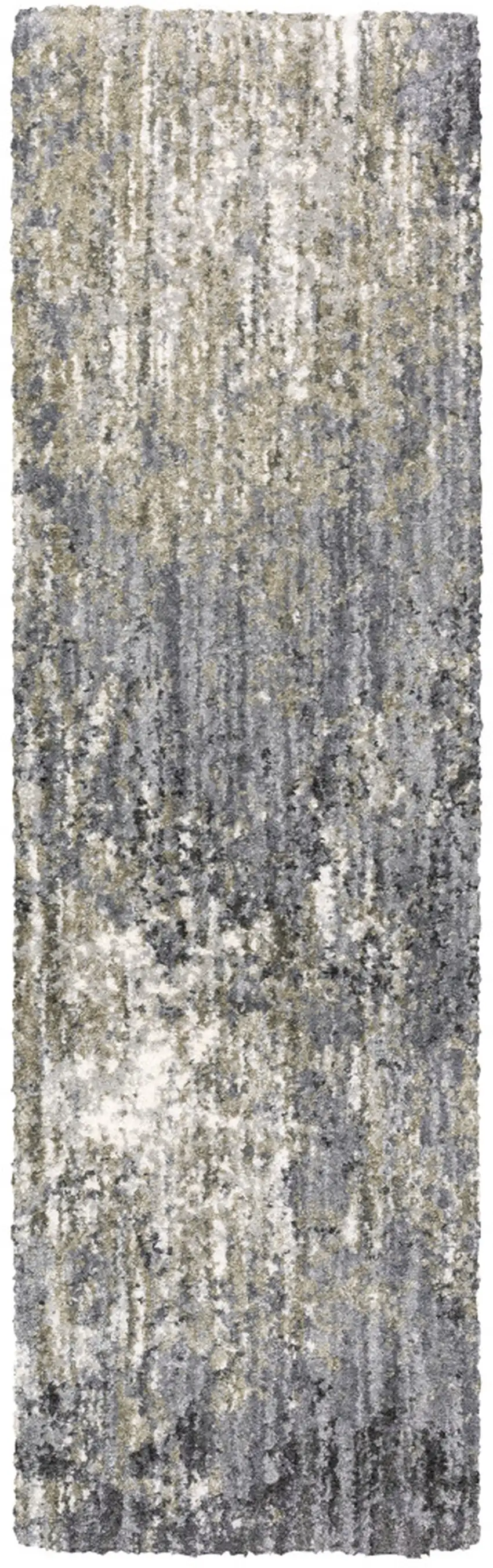 8' Gray And Ivory Abstract Shag Runner Rug Photo 2