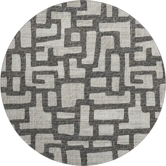 8' Gray And Ivory Abstract Washable Round Rug With UV Protection Photo 2