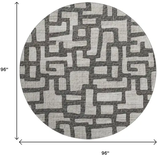 8' Gray And Ivory Abstract Washable Round Rug With UV Protection Photo 3