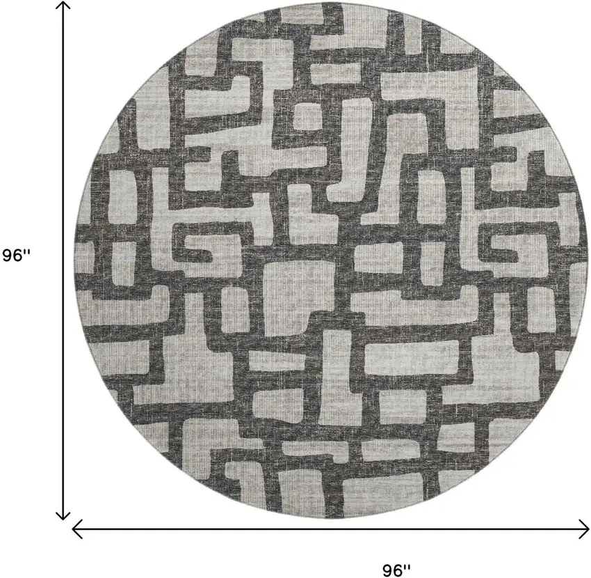 8' Gray And Ivory Abstract Washable Round Rug With UV Protection Photo 3