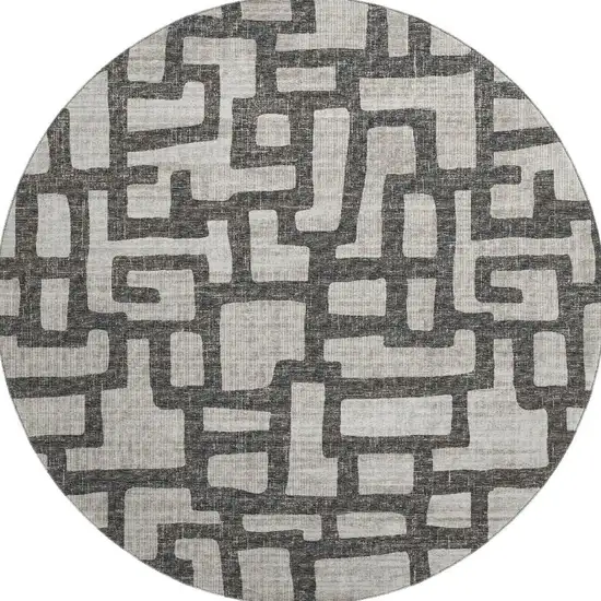 8' Gray And Ivory Abstract Washable Round Rug With UV Protection Photo 4