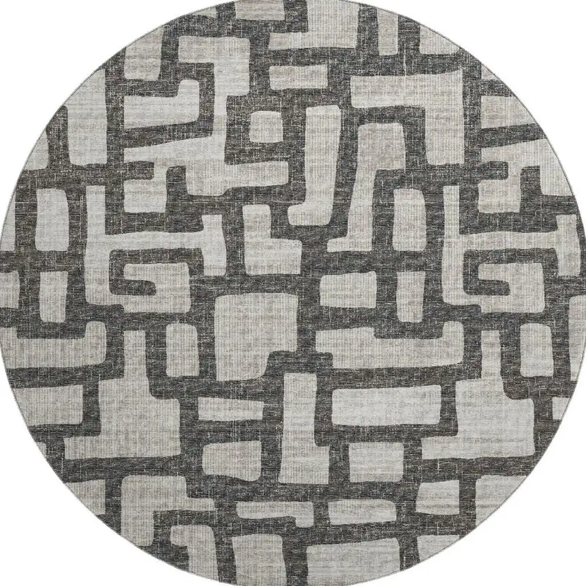 8' Gray And Ivory Abstract Washable Round Rug With UV Protection Photo 4