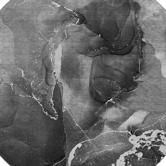 8' Gray And Ivory Abstract Washable Round Rug With UV Protection Photo 3