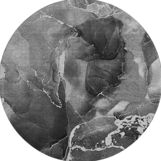 8' Gray And Ivory Abstract Washable Round Rug With UV Protection Photo 4