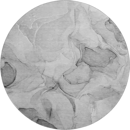 8' Gray And Ivory Abstract Washable Round Rug With UV Protection Photo 2